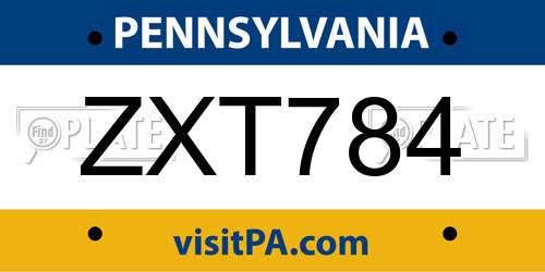 ZXT784 Pennsylvania License Plate