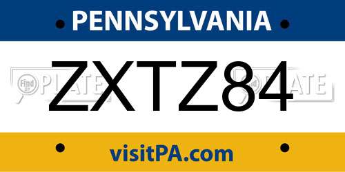 ZXTZ84 Pennsylvania License Plate