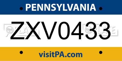 ZXV0433 Pennsylvania License Plate
