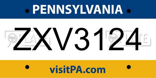 ZXV3124 Pennsylvania License Plate