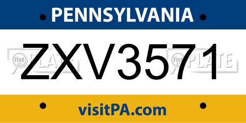 ZXV3571 Pennsylvania License Plate