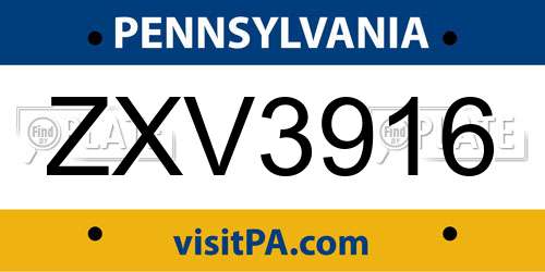 ZXV3916 Pennsylvania License Plate