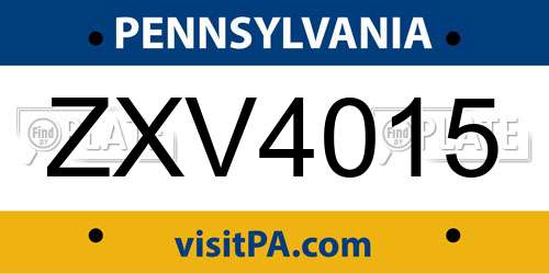ZXV4015 Pennsylvania License Plate