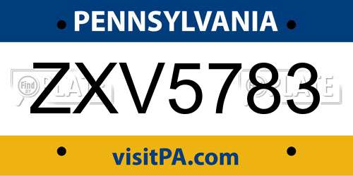 ZXV5783 Pennsylvania License Plate