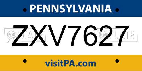 ZXV7627 Pennsylvania License Plate