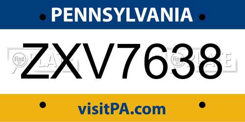 ZXV7638 Pennsylvania License Plate
