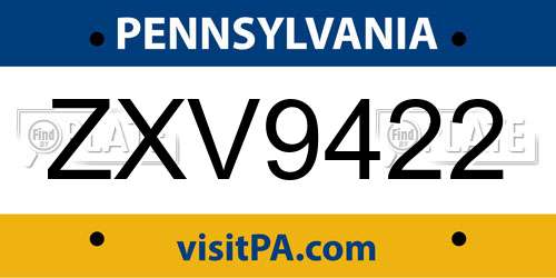 ZXV9422 Pennsylvania License Plate