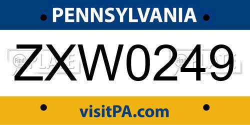ZXW0249 Pennsylvania License Plate