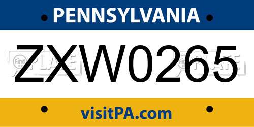 ZXW0265 Pennsylvania License Plate