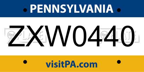 ZXW0440 Pennsylvania License Plate