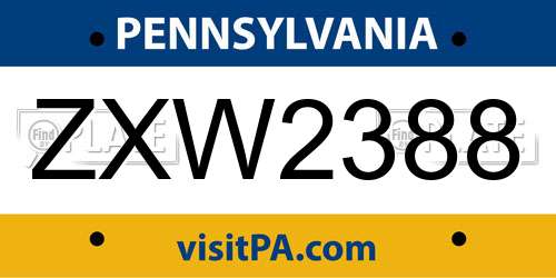 ZXW2388 Pennsylvania License Plate