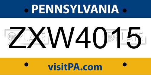 ZXW4015 Pennsylvania License Plate