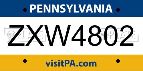 ZXW4802 Pennsylvania License Plate