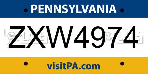 ZXW4974 Pennsylvania License Plate