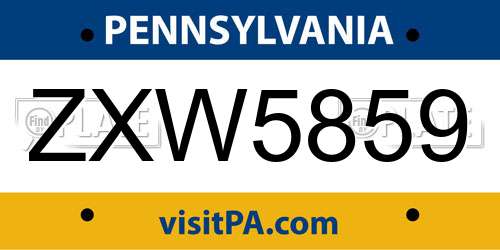 ZXW5859 Pennsylvania License Plate