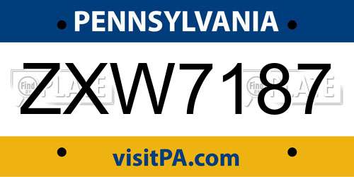 ZXW7187 Pennsylvania License Plate