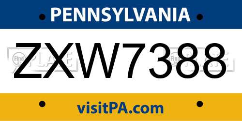 ZXW7388 Pennsylvania License Plate