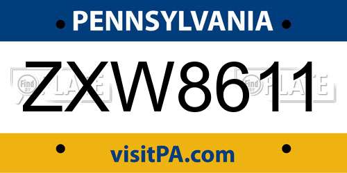 ZXW8611 Pennsylvania License Plate