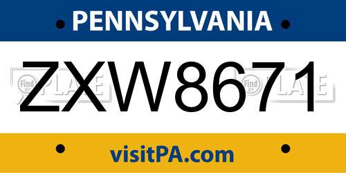 ZXW8671 Pennsylvania License Plate