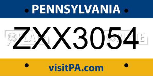 ZXX3054 Pennsylvania License Plate