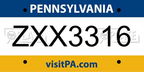 ZXX3316 Pennsylvania License Plate