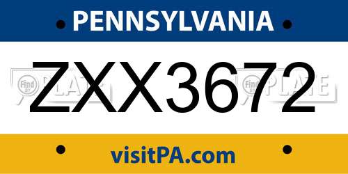 ZXX3672 Pennsylvania License Plate