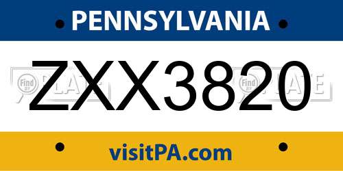 ZXX3820 Pennsylvania License Plate