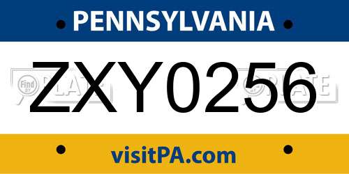 ZXY0256 Pennsylvania License Plate