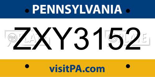 ZXY3152 Pennsylvania License Plate