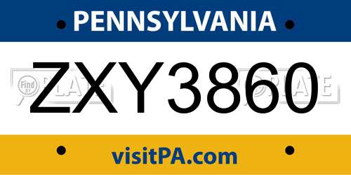 ZXY3860 Pennsylvania License Plate