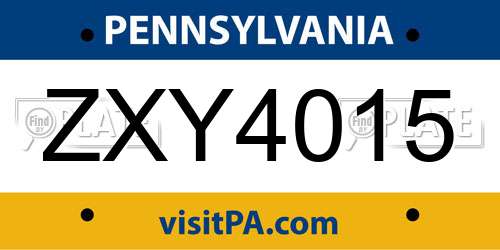 ZXY4015 Pennsylvania License Plate