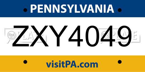 ZXY4049 Pennsylvania License Plate