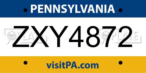 ZXY4872 Pennsylvania License Plate