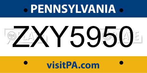 ZXY5950 Pennsylvania License Plate