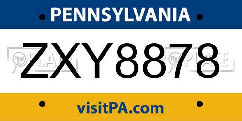 ZXY8878 Pennsylvania License Plate