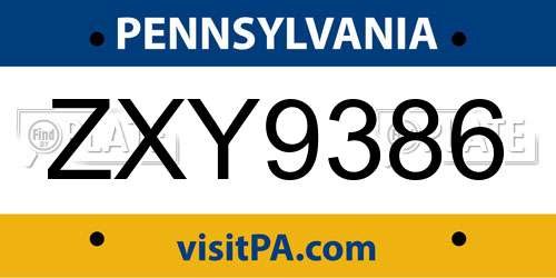 ZXY9386 Pennsylvania License Plate