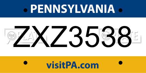 ZXZ3538 Pennsylvania License Plate