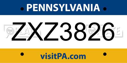 ZXZ3826 Pennsylvania License Plate