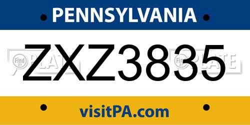 ZXZ3835 Pennsylvania License Plate