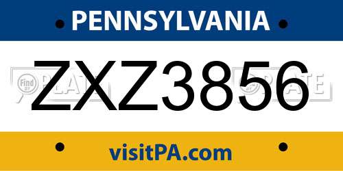 ZXZ3856 Pennsylvania License Plate