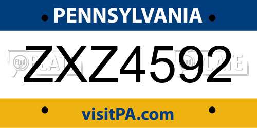 ZXZ4592 Pennsylvania License Plate