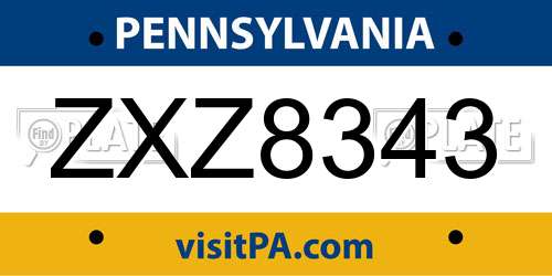 ZXZ8343 Pennsylvania License Plate
