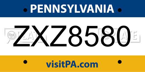 ZXZ8580 Pennsylvania License Plate
