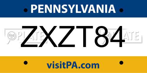 ZXZT84 Pennsylvania License Plate