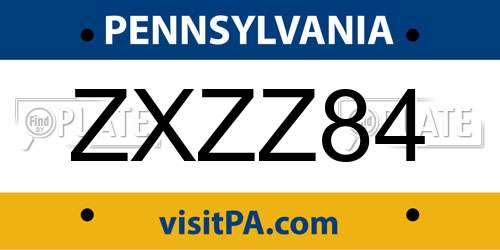 ZXZZ84 Pennsylvania License Plate