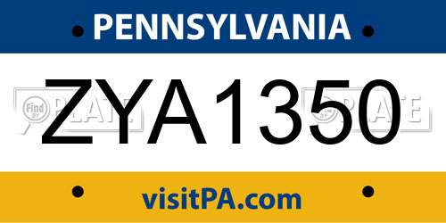 ZYA1350 Pennsylvania License Plate