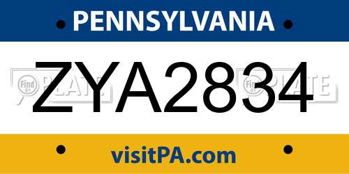 ZYA2834 Pennsylvania License Plate