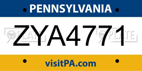 ZYA4771 Pennsylvania License Plate