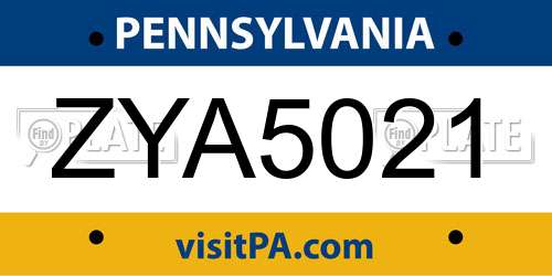 ZYA5021 Pennsylvania License Plate
