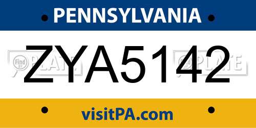 ZYA5142 Pennsylvania License Plate
